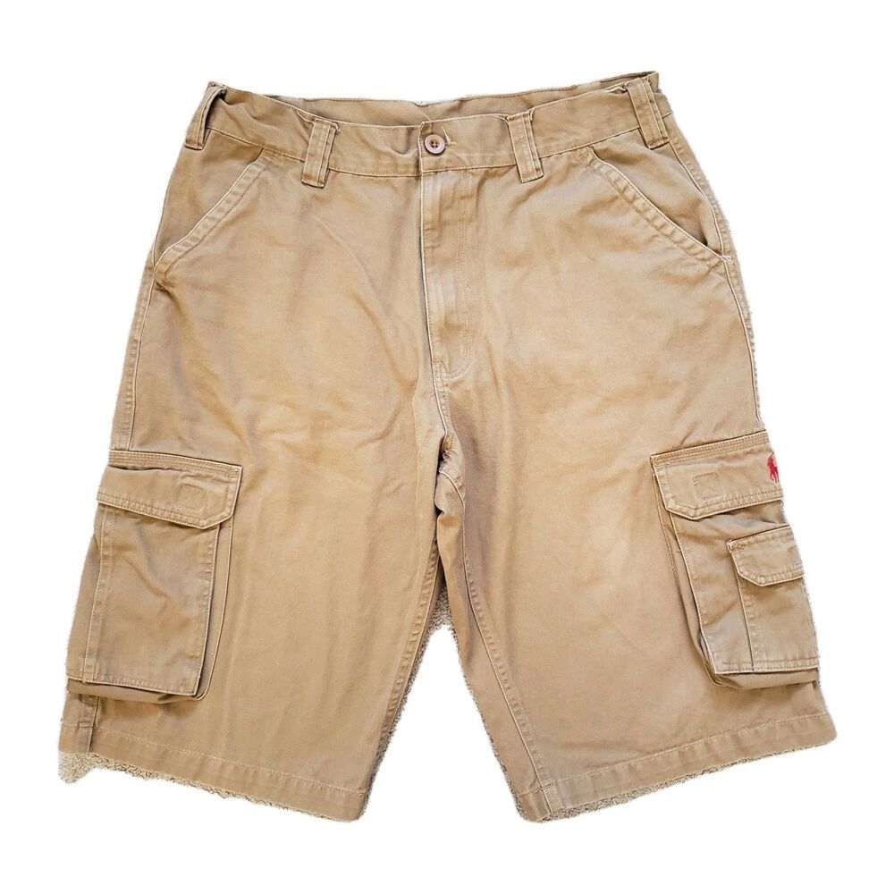 Vintage 90s Polo Ralph Lauren Sz 36 13.5" Inseam Baggy Brown Logo Cargo Shorts